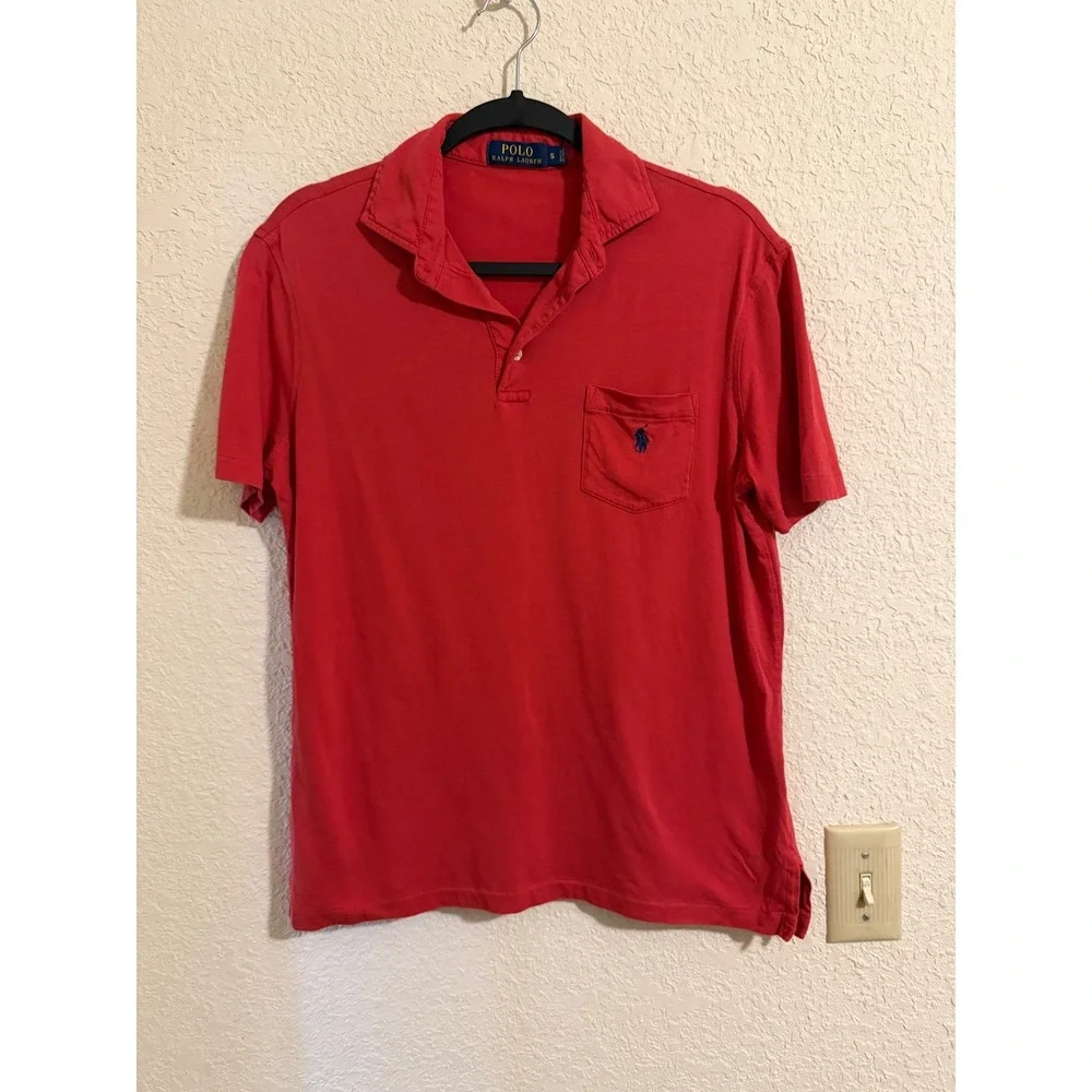 Polo Ralph Lauren Mens Small Red Short Sleeve Pocket Polo Shirt Cotton Pony Logo